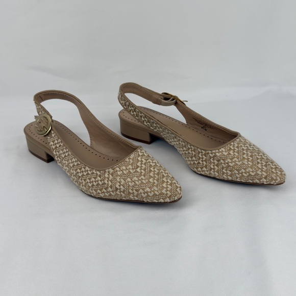 Adrienne Vittadini Shoes - Chic Beige Woven Slingback Heels Pointed Toe Block Heel Sz 8.5